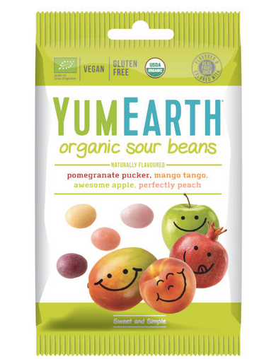 Yumearth Sour Beans luomukarkit C-vit. 12*50g  (600g ), Lisäaineeton, GMO-vapaa, vegaani, gluteeniton