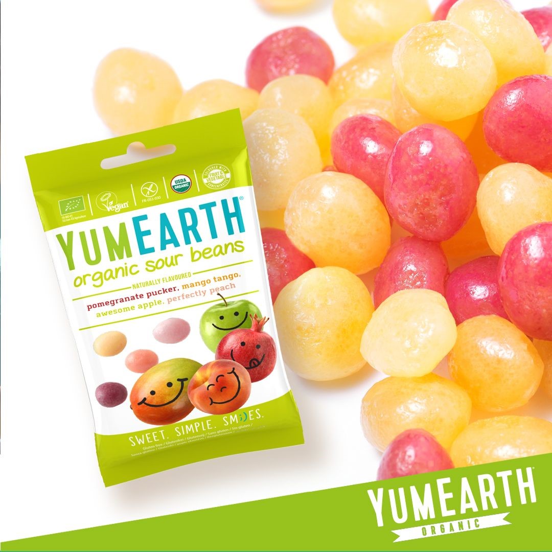 Yumearth Sour Beans luomukarkit C-vitaminoitu 4*50 g, Lisäaineeton, GMO-vapaa, vegaani, gluteeniton