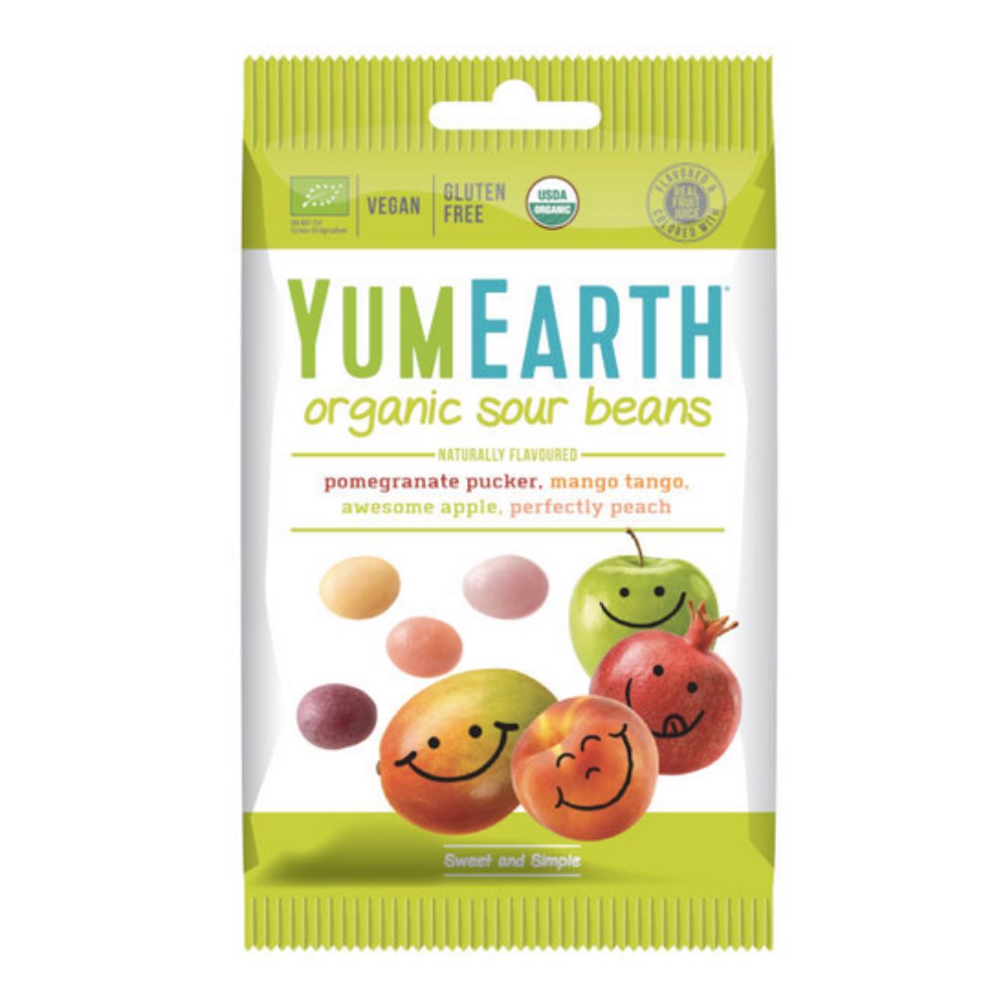Yumearth Sour Beans luomukarkit C-vitaminoitu 4*50 g, Lisäaineeton, GMO-vapaa, vegaani, gluteeniton
